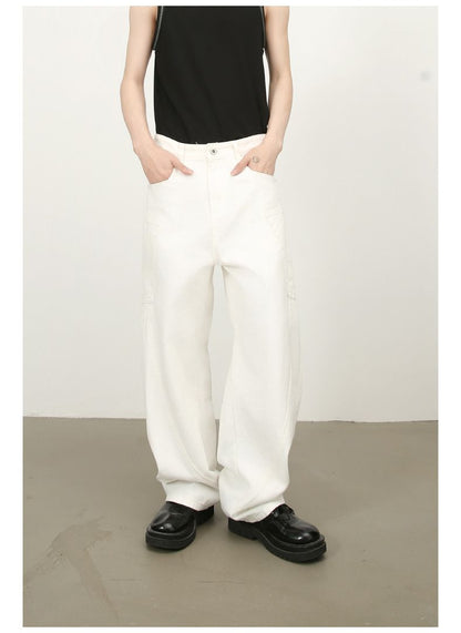 Men’s Straight Wide Leg Baggy Jeans Y2K Loose Fit Mid-Rise Denim Trousers