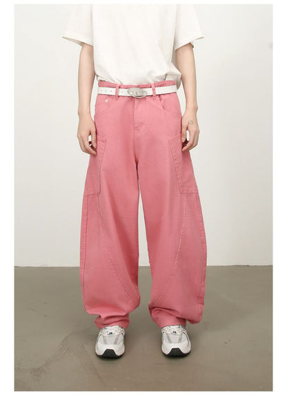 Men’s Straight Wide Leg Baggy Jeans Y2K Loose Fit Mid-Rise Denim Trousers