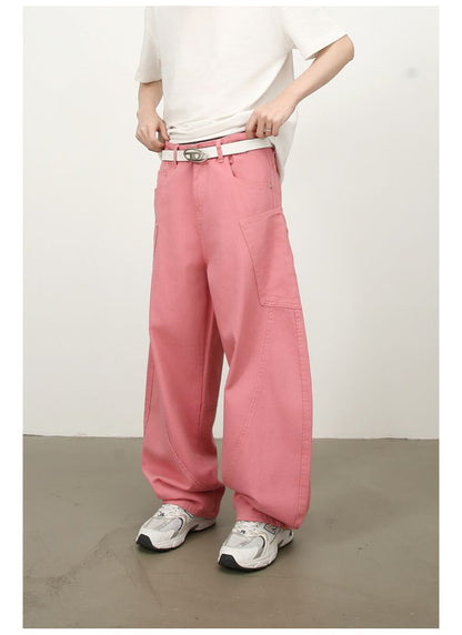 Men’s Straight Wide Leg Baggy Jeans Y2K Loose Fit Mid-Rise Denim Trousers