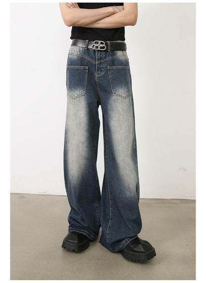 Men’s Straight Wide Leg Baggy Jeans with Front Pockets Y2K Streetwear Denim