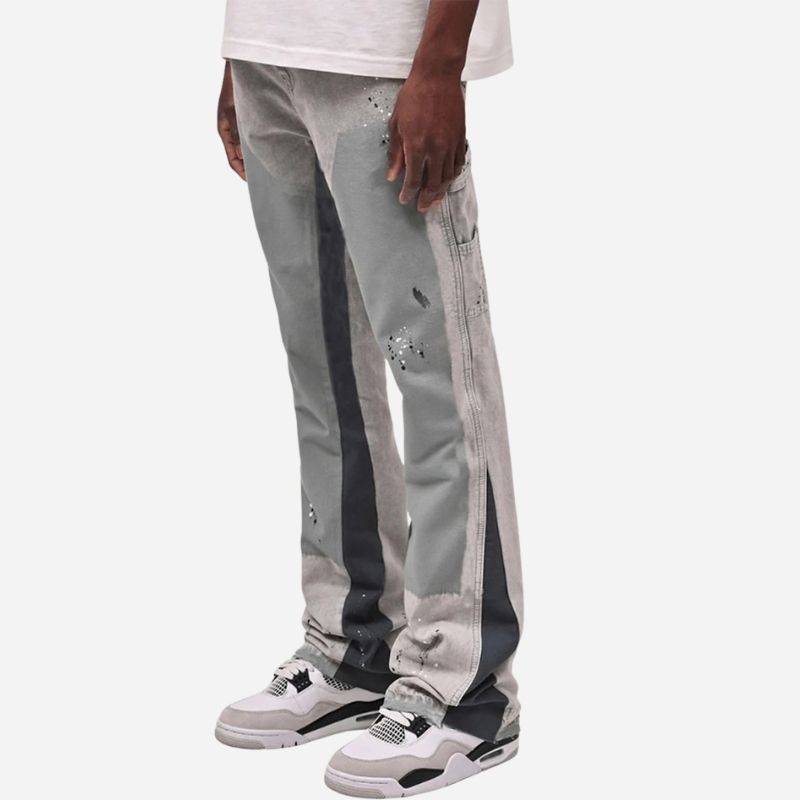 Men's straight leg denim carpenter jeans in grey, side view