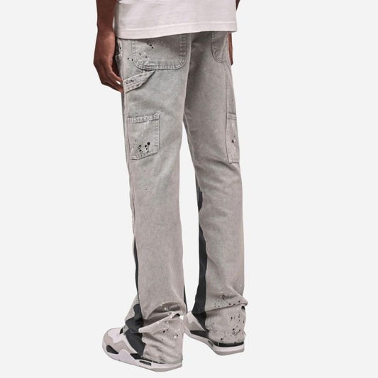 Men's straight leg denim carpenter jeans in grey, back view