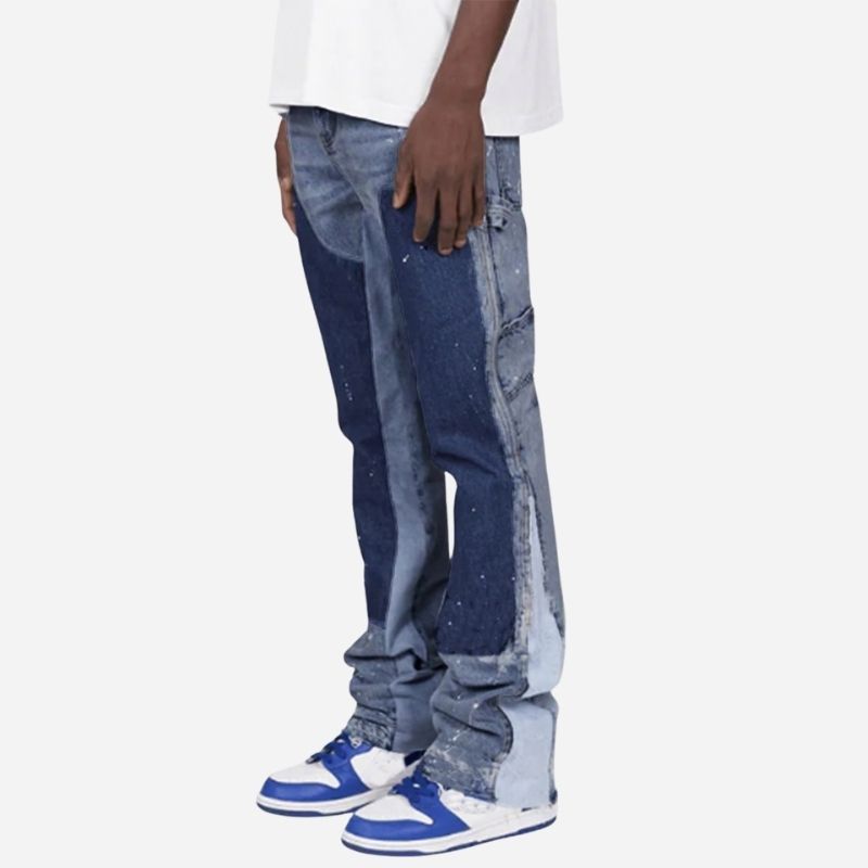 Men's straight leg denim carpenter jeans in blue, side view