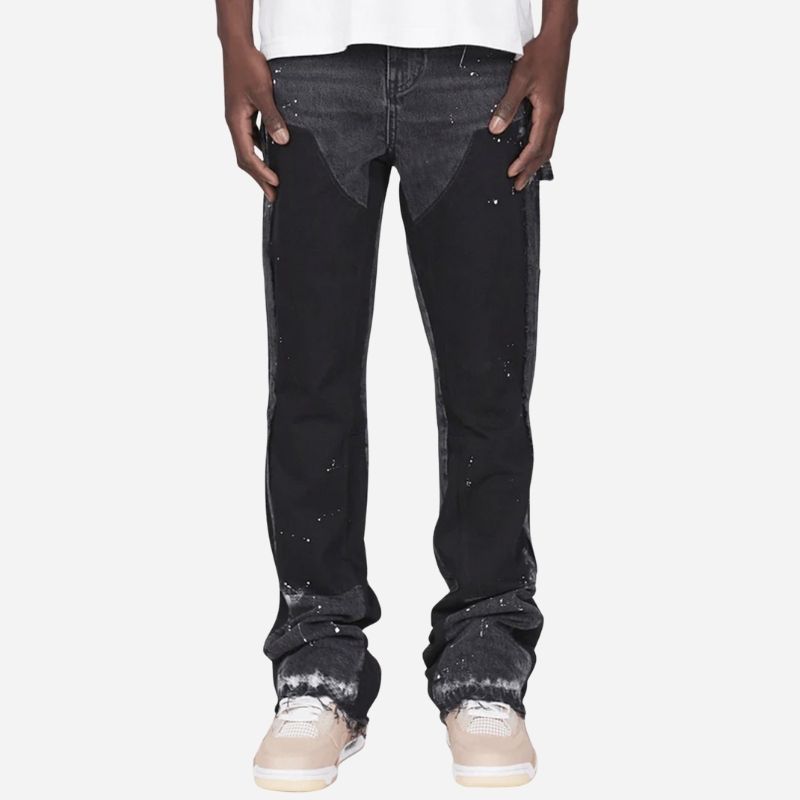Men's straight leg denim carpenter jeans in black, front view