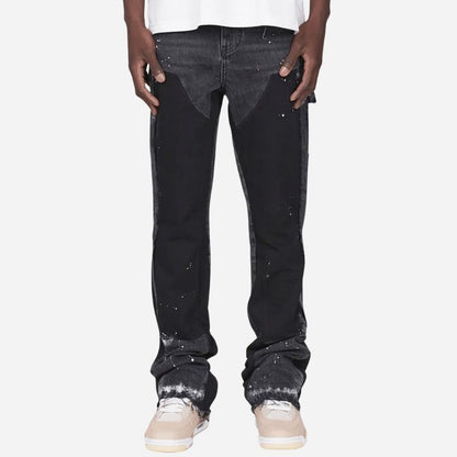 Men's straight leg denim carpenter jeans in black, front view