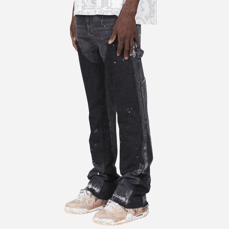 Men's straight leg denim carpenter jeans in black, side view