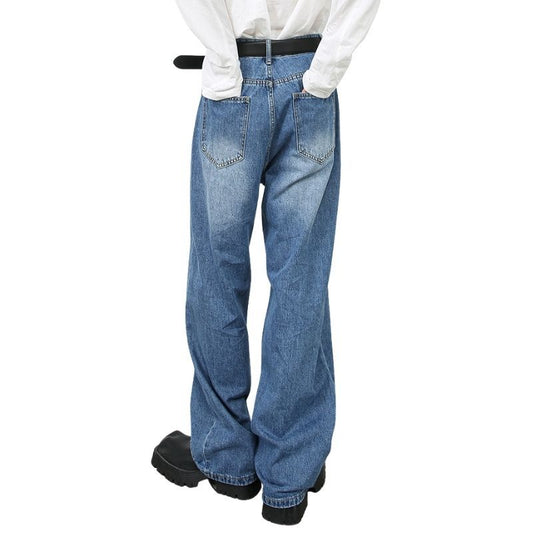 Men’s Wide Leg Straight Baggy Jeans Mid-Rise Y2K Streetwear Denim Pants