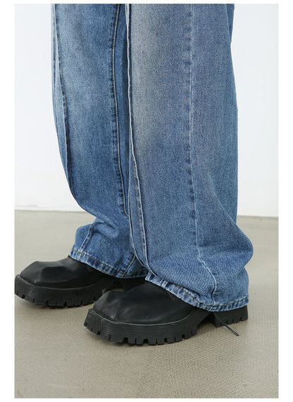 Men’s Wide Leg Straight Baggy Jeans Mid-Rise Y2K Streetwear Denim Pants