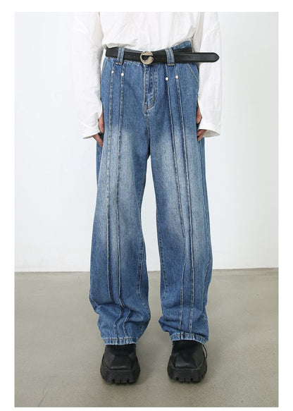 Men’s Wide Leg Straight Baggy Jeans Mid-Rise Y2K Streetwear Denim Pants