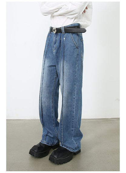 Men’s Wide Leg Straight Baggy Jeans Mid-Rise Y2K Streetwear Denim Pants