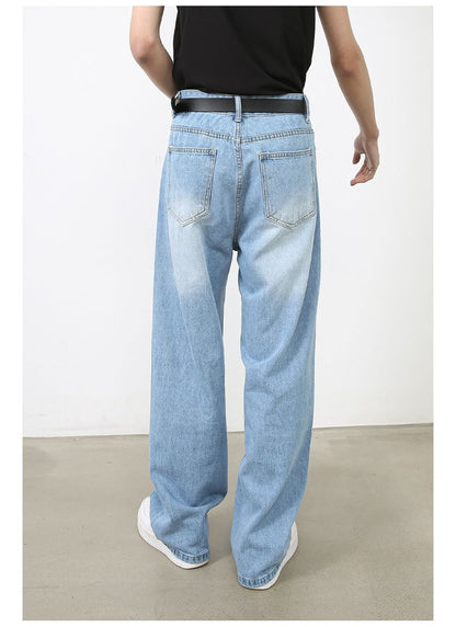 Men’s Wide Leg Straight Baggy Jeans Y2K Streetwear Hip Hop Denim Pants