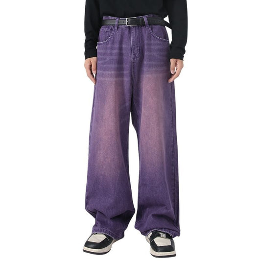 Men’s Wide Leg Straight Baggy Jeans Y2K Streetwear Hip Hop Denim Pants