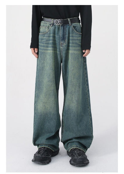 Men’s Wide Leg Straight Baggy Jeans Y2K Streetwear Hip Hop Denim Pants