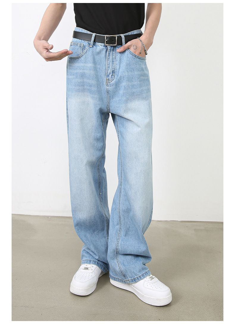 Men’s Wide Leg Straight Baggy Jeans Y2K Streetwear Hip Hop Denim Pants