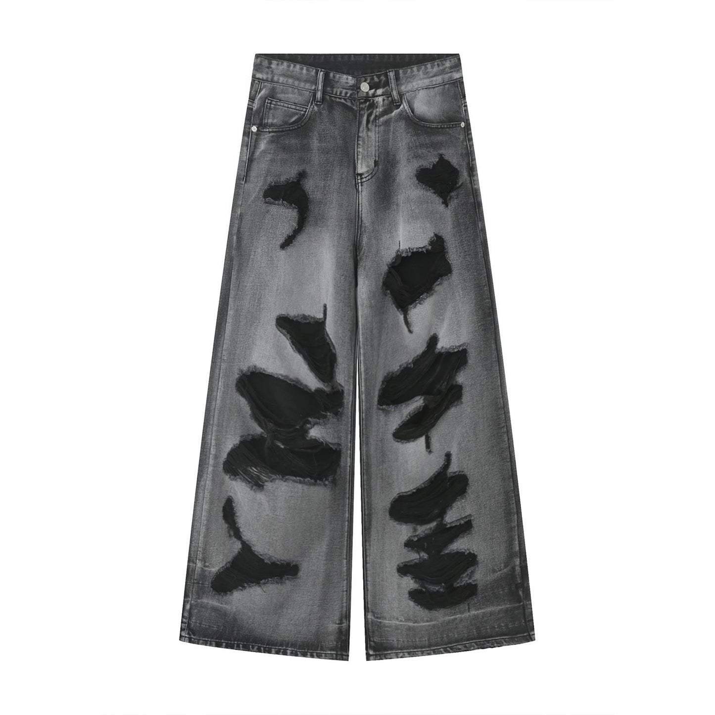 Men's Y2K Hip Hop Ripped Baggy Jeans Loose Fit Wide Leg Denim Streetwear Trousers