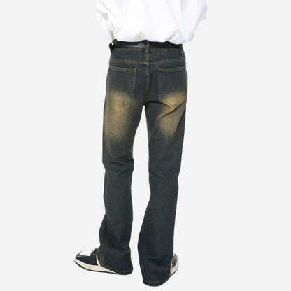 Men‘s Y2K Slim Bootcut Jeans Mid Rise Distressed Flare Denim