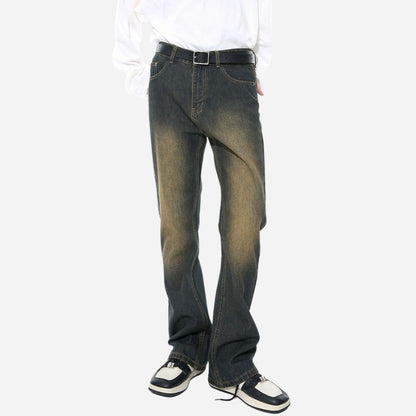 Men‘s Y2K Slim Bootcut Jeans Mid Rise Distressed Flare Denim