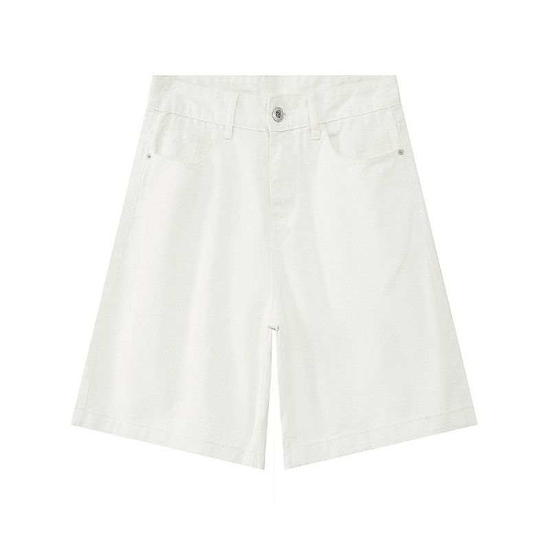 Men’s Baggy Jean Shorts Wide Leg Jorts Streetwear Hip Hop Denim Shorts in white, flat lay front