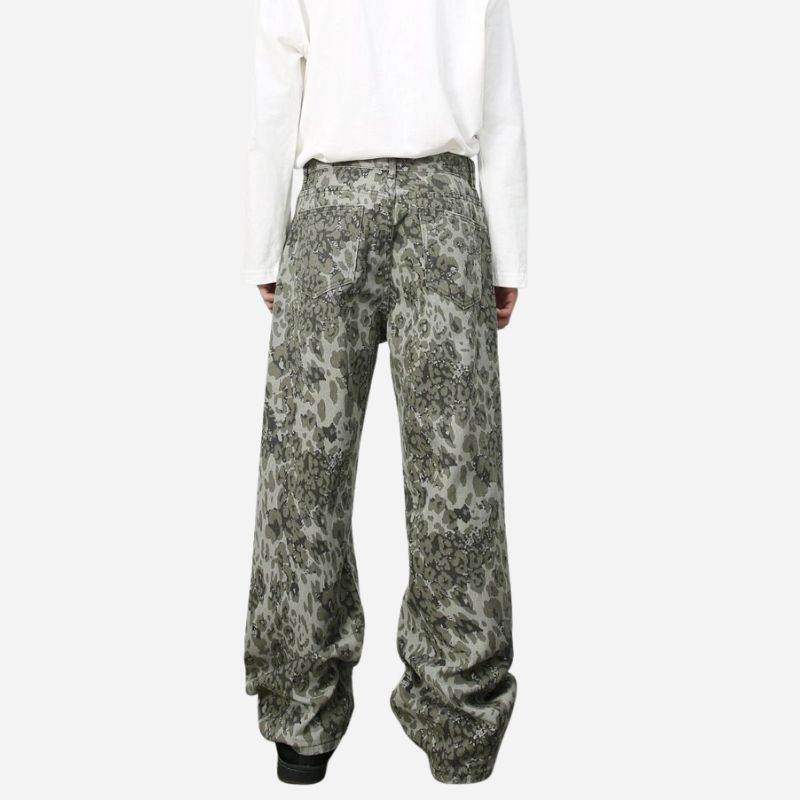 Men's baggy jeans y2k ripped wide leg distressed denim pants hip hop streetwear in grey, back view