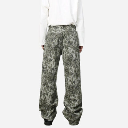 Men's baggy jeans y2k ripped wide leg distressed denim pants hip hop streetwear in grey, back view