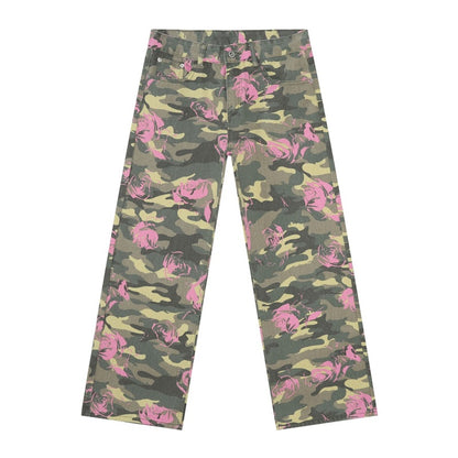 Men's baggy jeans y2k ripped wide leg distressed denim pants hip hop streetwear in pink, flat lay front