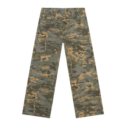 Men's baggy jeans y2k ripped wide leg distressed denim pants hip hop streetwear in yellow, flat lay front