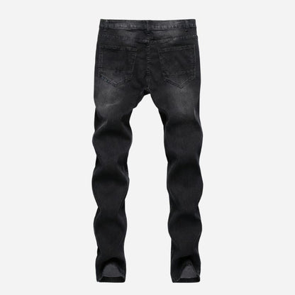 Men's Destroyed Ripped Jeans Stretch Slim Fit Skinny Denim Pants in black, back view