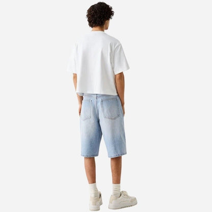 Men's jean shorts classic relaxed fit denim pants in light blue, back view