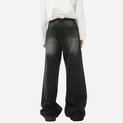 Men’s wide leg jeans baggy denim pants in grey, back view