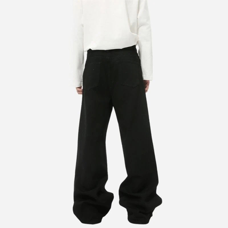 Men’s wide leg jeans baggy denim pants in black, back view