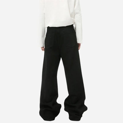 Men’s wide leg jeans baggy denim pants in black, back view