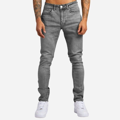 Men's skinny jeans high waisted slim fit denim pants in grey, front view