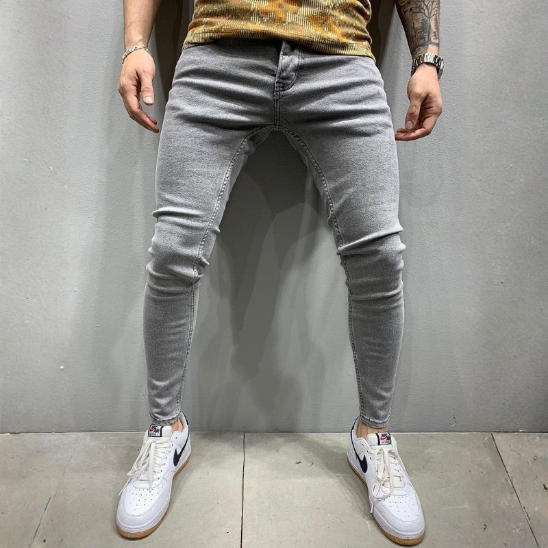 Herren Skinny Jeans High Waist Slim Fit Stacked Jeans Denim Hose