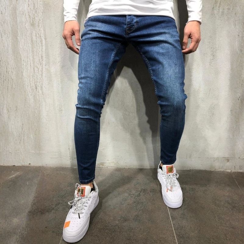 Herren Skinny Jeans High Waist Slim Fit Stacked Jeans Denim Hose