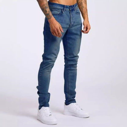 Herren Skinny Jeans High Waist Slim Fit Stacked Jeans Denim Hose