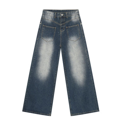 Men’s Straight Wide Leg Baggy Jeans with Front Pockets Y2K Streetwear Denim