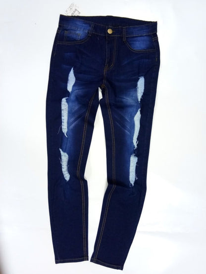 Men's Vintage Distressed Ripped Skinny Jeans Straight Leg Denim Pants