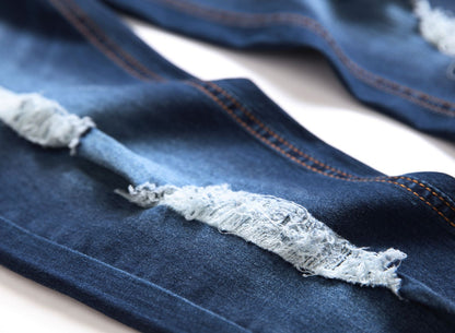 Men's Vintage Distressed Ripped Skinny Jeans Straight Leg Denim Pants