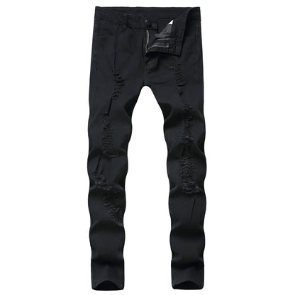 Men's Vintage Distressed Ripped Skinny Jeans Straight Leg Denim Pants