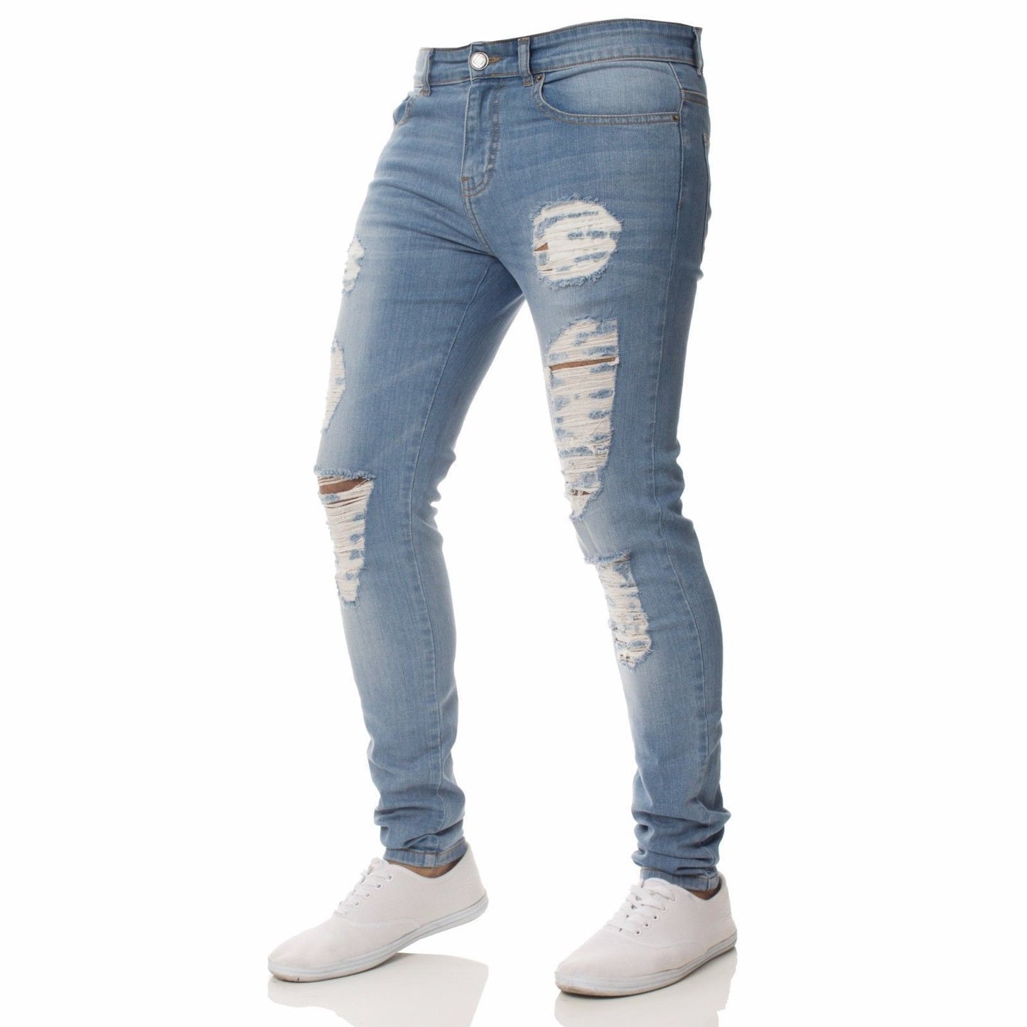 Men's Vintage Distressed Ripped Skinny Jeans Straight Leg Denim Pants