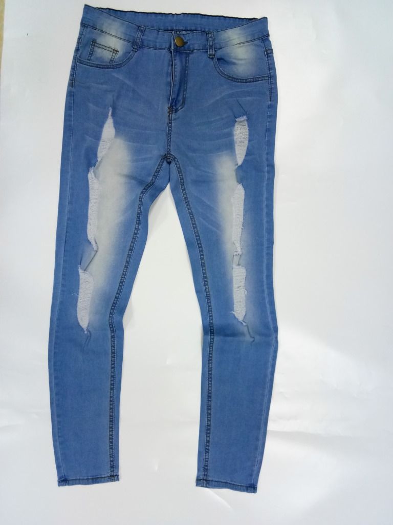 Men's Vintage Distressed Ripped Skinny Jeans Straight Leg Denim Pants