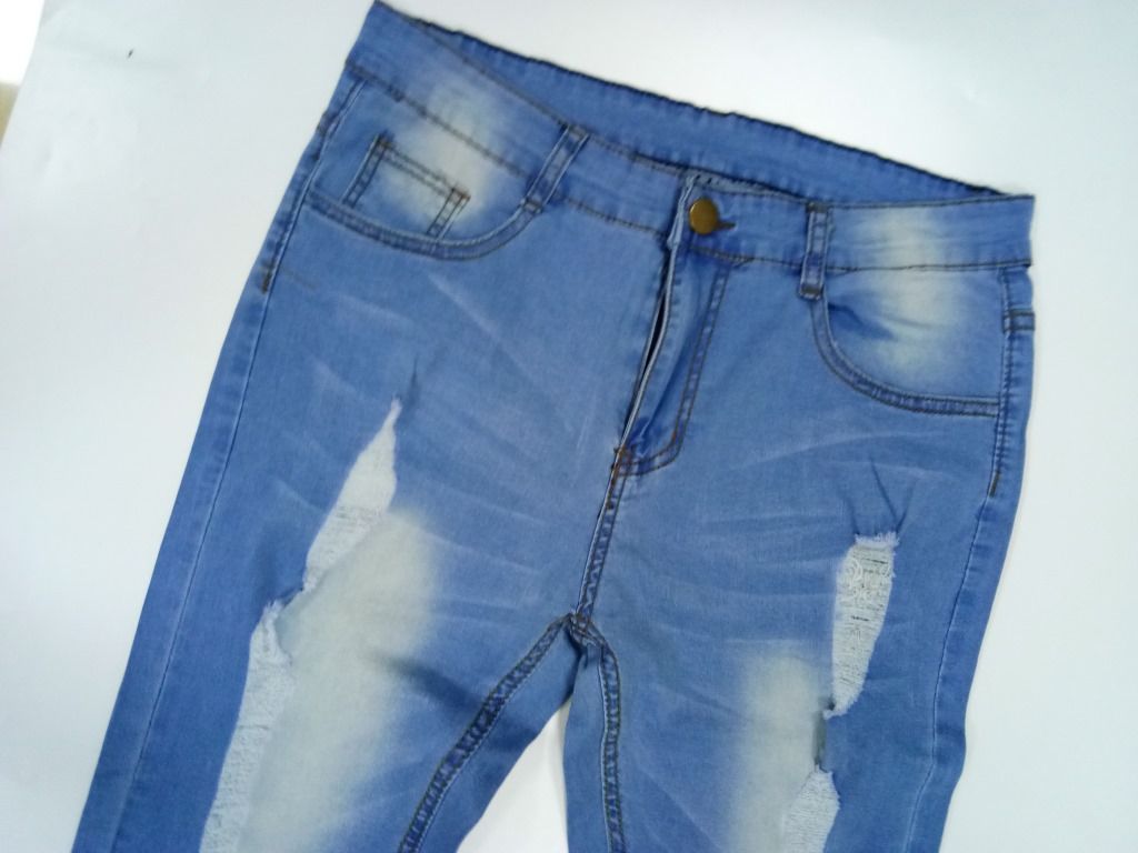 Men's Vintage Distressed Ripped Skinny Jeans Straight Leg Denim Pants