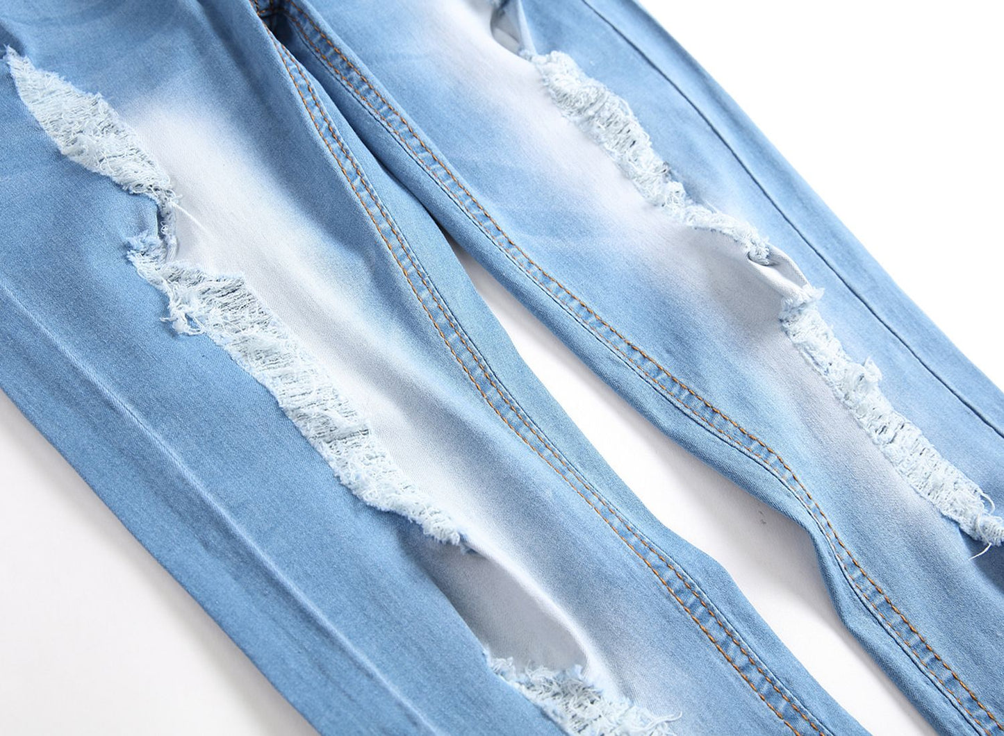 Men's Vintage Distressed Ripped Skinny Jeans Straight Leg Denim Pants