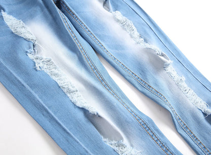 Men's Vintage Distressed Ripped Skinny Jeans Straight Leg Denim Pants