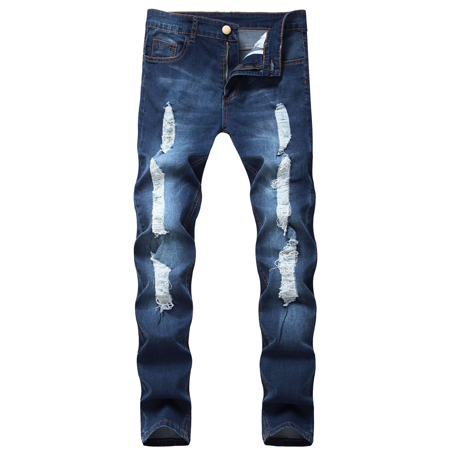 Men's Vintage Distressed Ripped Skinny Jeans Straight Leg Denim Pants