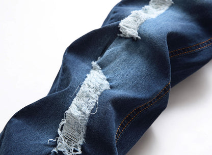 Men's Vintage Distressed Ripped Skinny Jeans Straight Leg Denim Pants