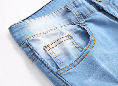 Men's Vintage Distressed Ripped Skinny Jeans Straight Leg Denim Pants