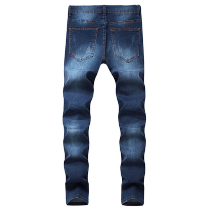 Men's Vintage Distressed Ripped Skinny Jeans Straight Leg Denim Pants