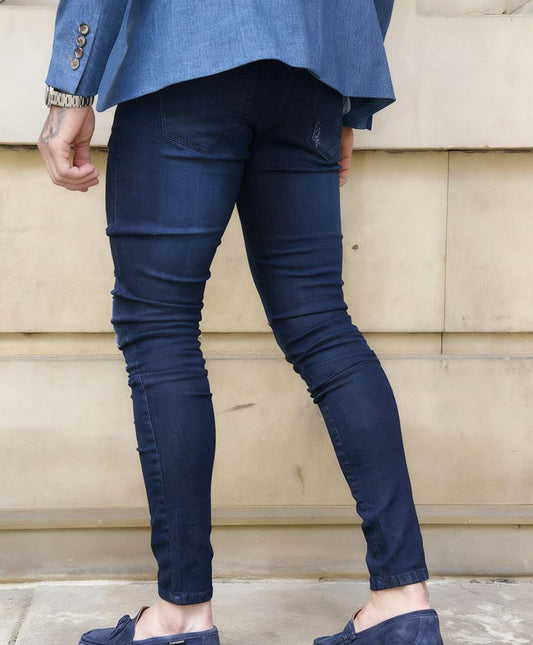 Men's Vintage Distressed Ripped Skinny Jeans Straight Leg Denim Pants