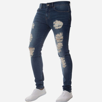Men's Vintage Distressed Ripped Skinny Jeans Straight Leg Denim Pants